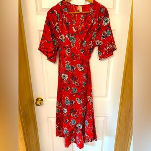 Red Floral Wrap Dress size M